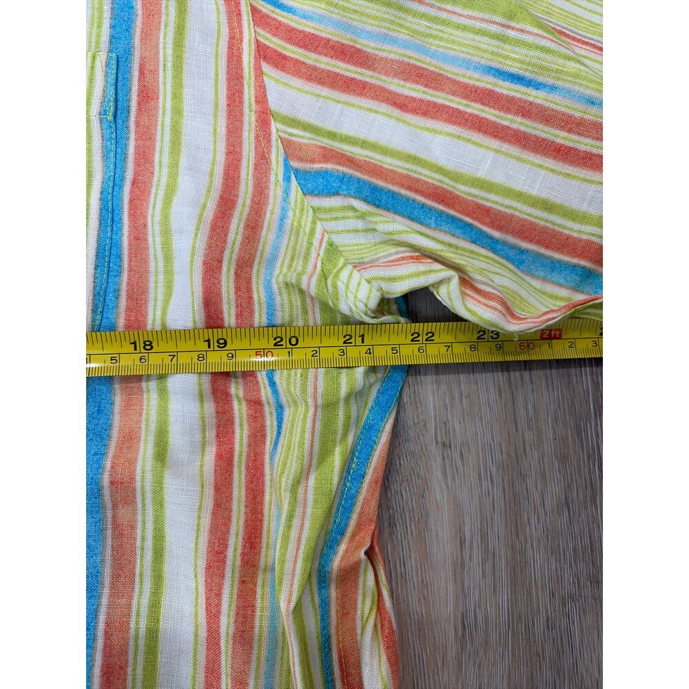 Tommy Bahama Men’s Medium 100% Linen Multicolor Striped Button Front Shirt - Picture 7 of 7